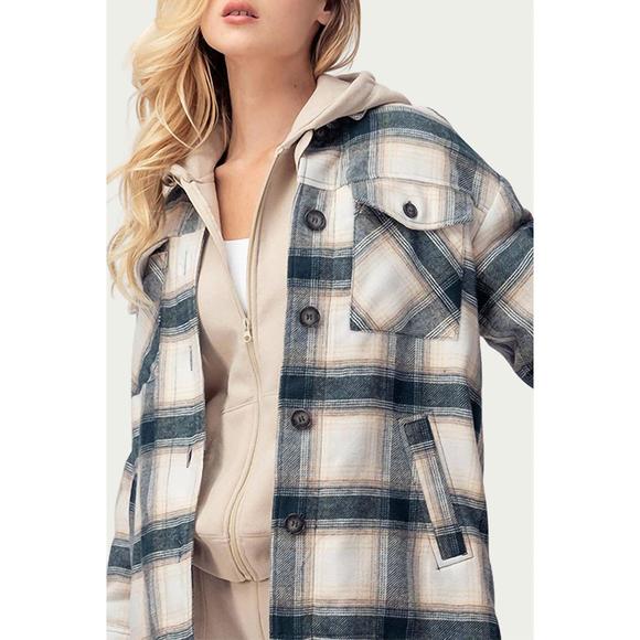 NEW URBAN DAIZY checked sherpa-lined shacket in teal blue - Picture 3 of 3